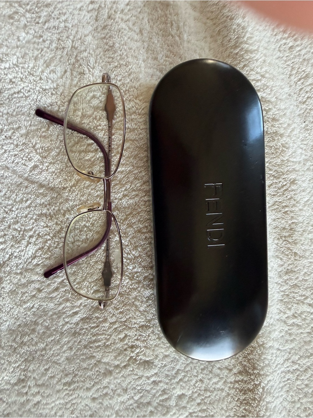 Fendi Silver Frames with Purple Temples and Black Logo Case